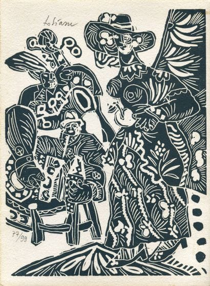 Théo TOBIASSE (1927-2012)
Femme et accordéoniste.
Gravure...