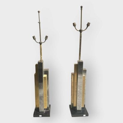 REGENCY-STYLE, 
A pair of brass lamps shaped...