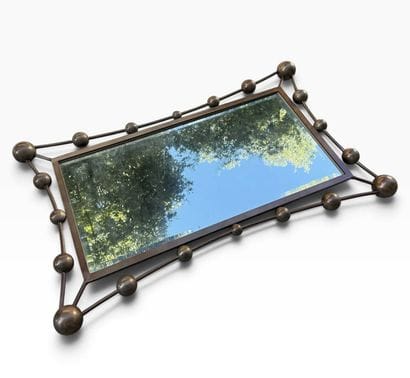 Large mirror made of patinated metal with...