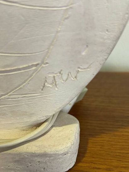 Pied de lampe en céramique crème à motifs...