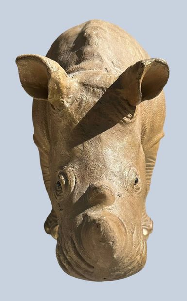 Resin or fiberglass rhinoceros with a patina...