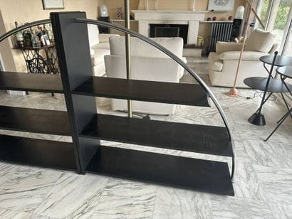 Pair of 3-tiered, slanted bookcases or room...
