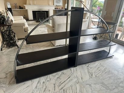 Pair of 3-tiered, slanted bookcases or room...