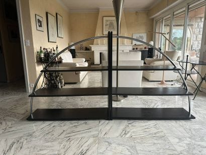 Pair of 3-tiered, slanted bookcases or room...