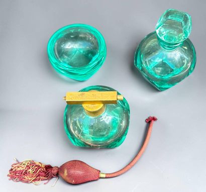 MOSER
Green cut crystal toiletries set. Signed...