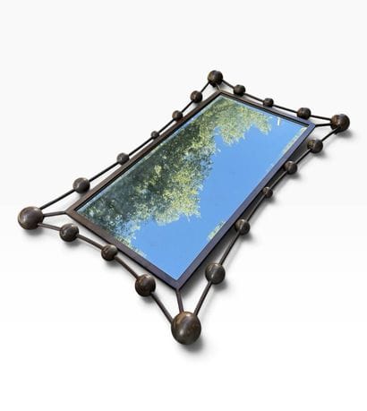 Large mirror made of patinated metal with...