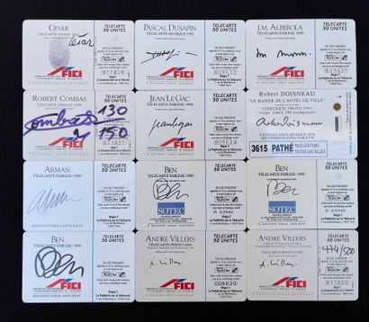 Lot consisting of 12 phone cards signed by...