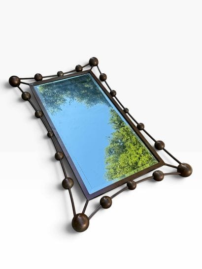 Large mirror made of patinated metal with...