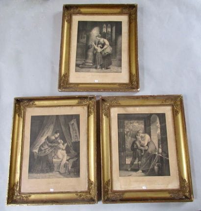 Suite de trois gravures encadrées dans des...