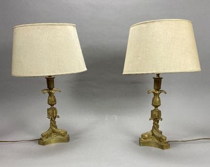 Pair of ormolu candelabra with triton and...