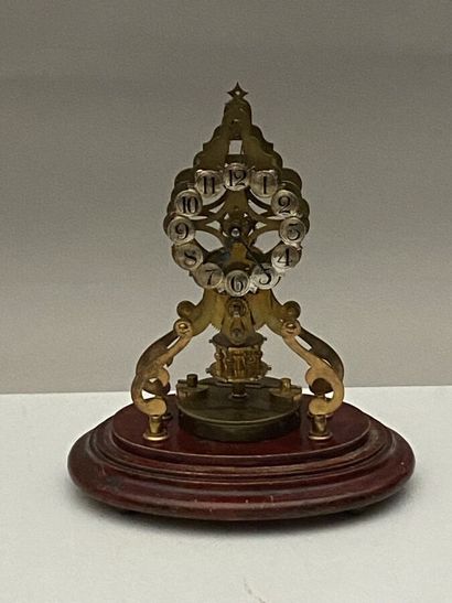 Skeleton clock 400 days in bronze under globe,...