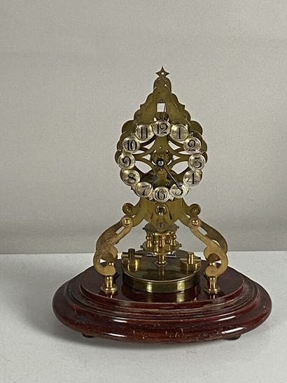Skeleton clock 400 days in bronze under globe,...