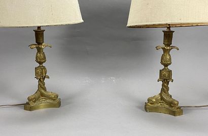 Pair of ormolu candelabra with triton and...