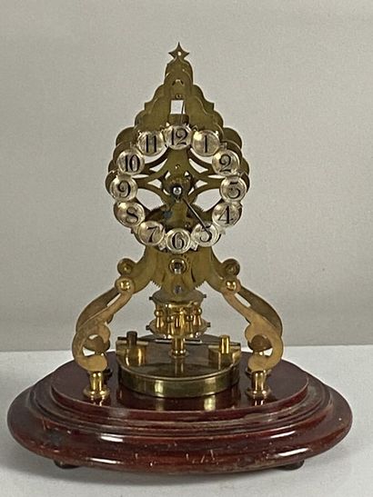 Skeleton clock 400 days in bronze under globe,...