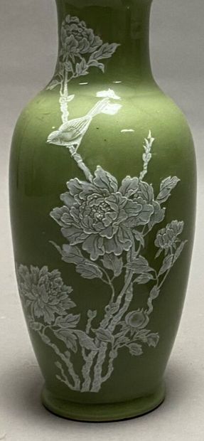 Pair of green earthenware potiches. Modern...