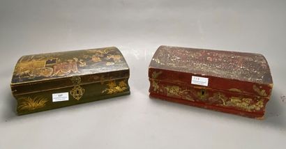 Green lacquered wig box with Chinese decoration....