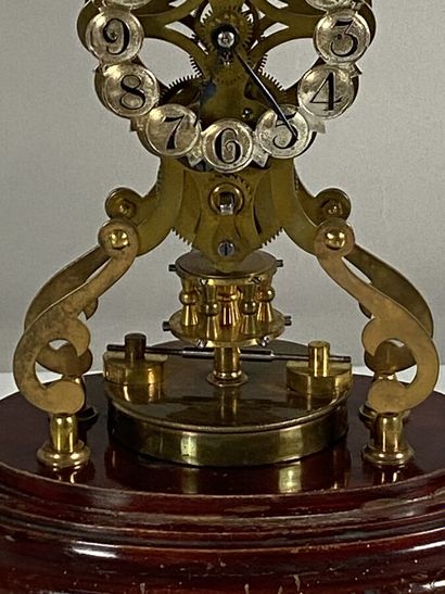 Skeleton clock 400 days in bronze under globe,...