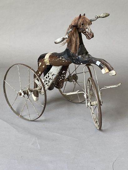 Child's tricycle in wood and cast iron with...