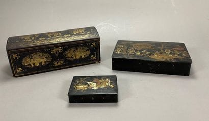 Three small lacquer boxes with Chinese decoration
19th...