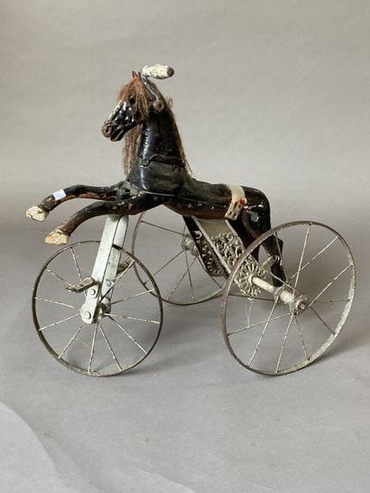 Child's tricycle in wood and cast iron with...