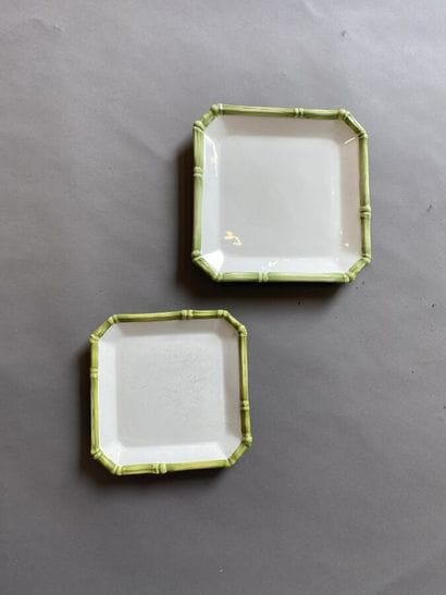 White earthenware dinner service with green...