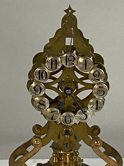 Skeleton clock 400 days in bronze under globe,...