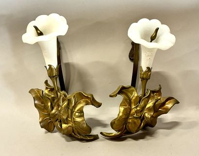 Paire d'appliques en bronze doré formant...