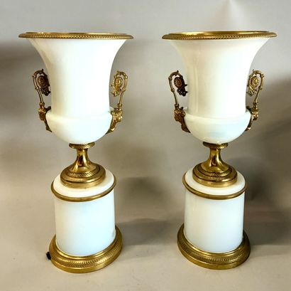 Paire de vases Médicis en opaline et monture...