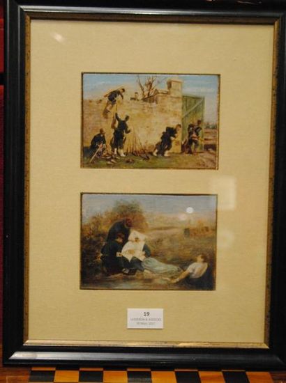 Deux chromolithographies réhaussées, sous...