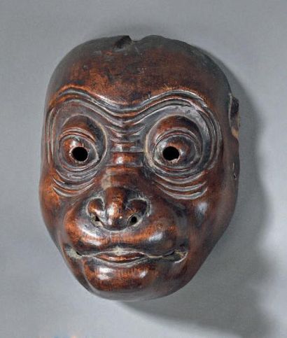 MASQUE de Kyogen en bois de cyprès patiné...