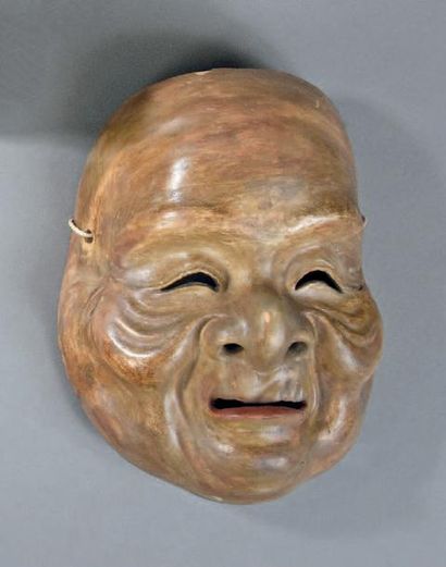 MASQUE de Kyogen en bois de cyprès recouvert...