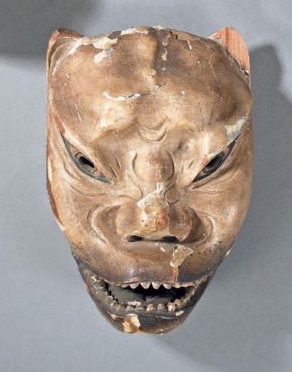 MASQUE de Kyogen en bois de cyprès recouvert...