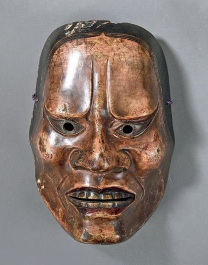 MASQUE de Nô en bois de cyprès recouvert...
