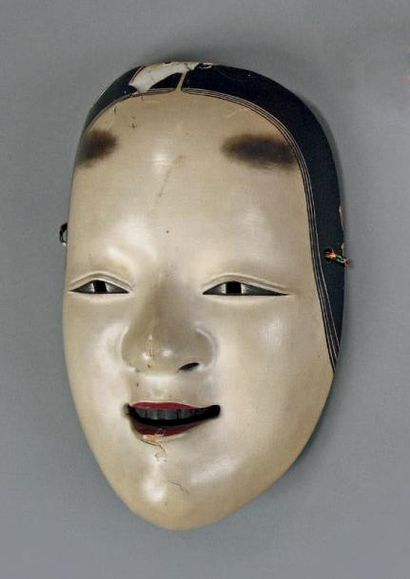 MASQUE de Nô en bois de cyprès recouvert...