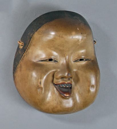 MASQUE de Kyogen en bois de cyprès recouvert...