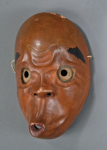 MASQUE de Kyogen en bois de cyprès recouvert...