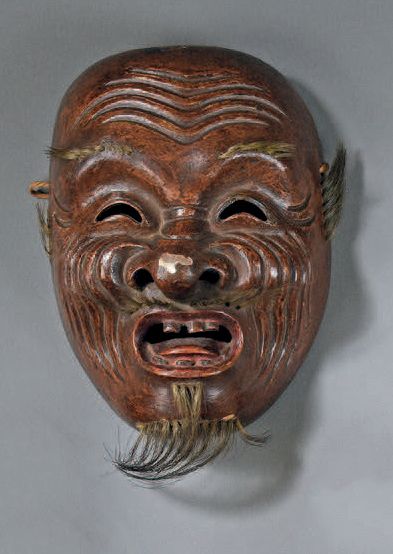 MASQUE de Kyogen en bois de cyprès recouvert...