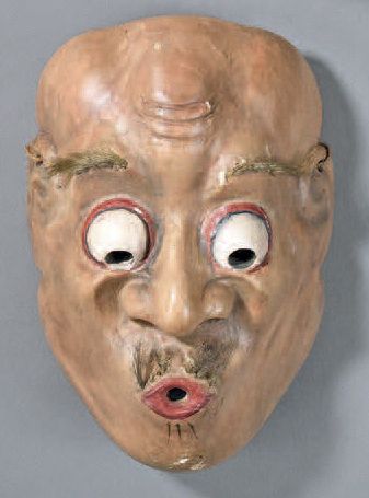 MASQUE de Kyogen en bois de cyprès recouvert...