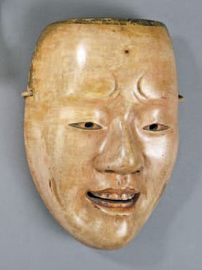 MASQUE de Nô en bois de cyprès recouvert...