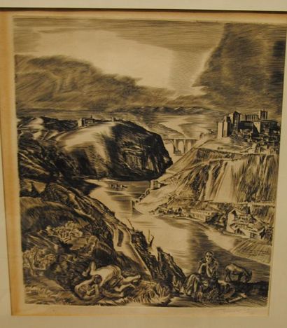 Calbert DECARIS (1901-1988)
Paysage animé.
Burin....
