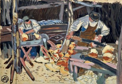 Mathurin MEHEUT (1882-1958)
Les découpeurs.
Crayon...