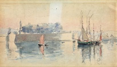 École du début du XXe siècle
Voilier au port.
Aquarelle.
11...