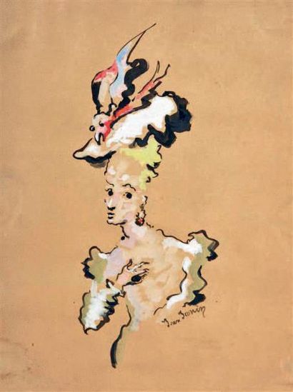 Jean JANIN ((1898-1970)
Femme au chapeau.
Aquarelle,...
