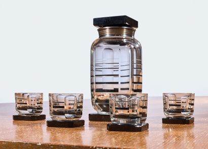 Art Deco glass liqueur service 
Decorated...