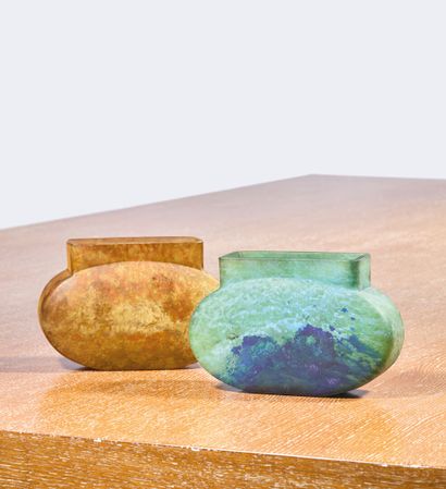 DAUM NANCY 
Two flattened ovoid vases with...