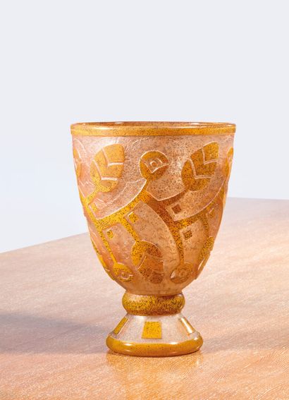 DAUM NANCY 
Large ovoid glass vase
With wide...