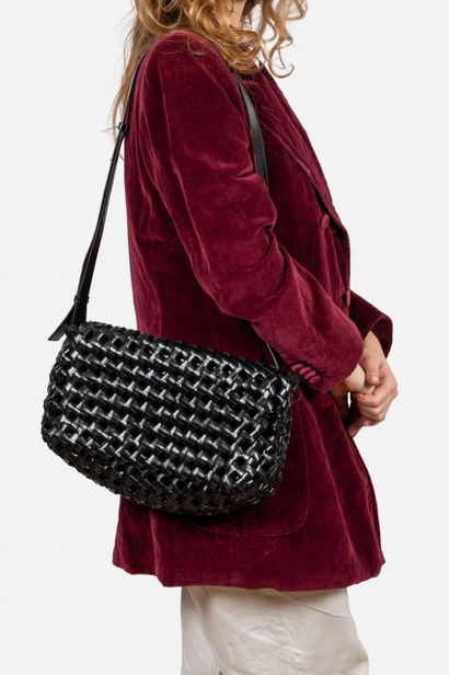 BOTTEGA VENETA 
Black lambskin woven mesh...