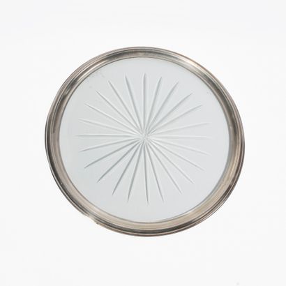 Centre de table en cristal, bordure en argent...