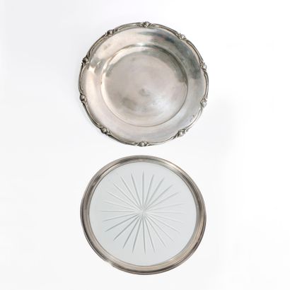 Centre de table en cristal, bordure en argent...