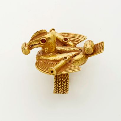 Bague zoomorphe en or 14K (585), Akan, Ghana,
Ornée...